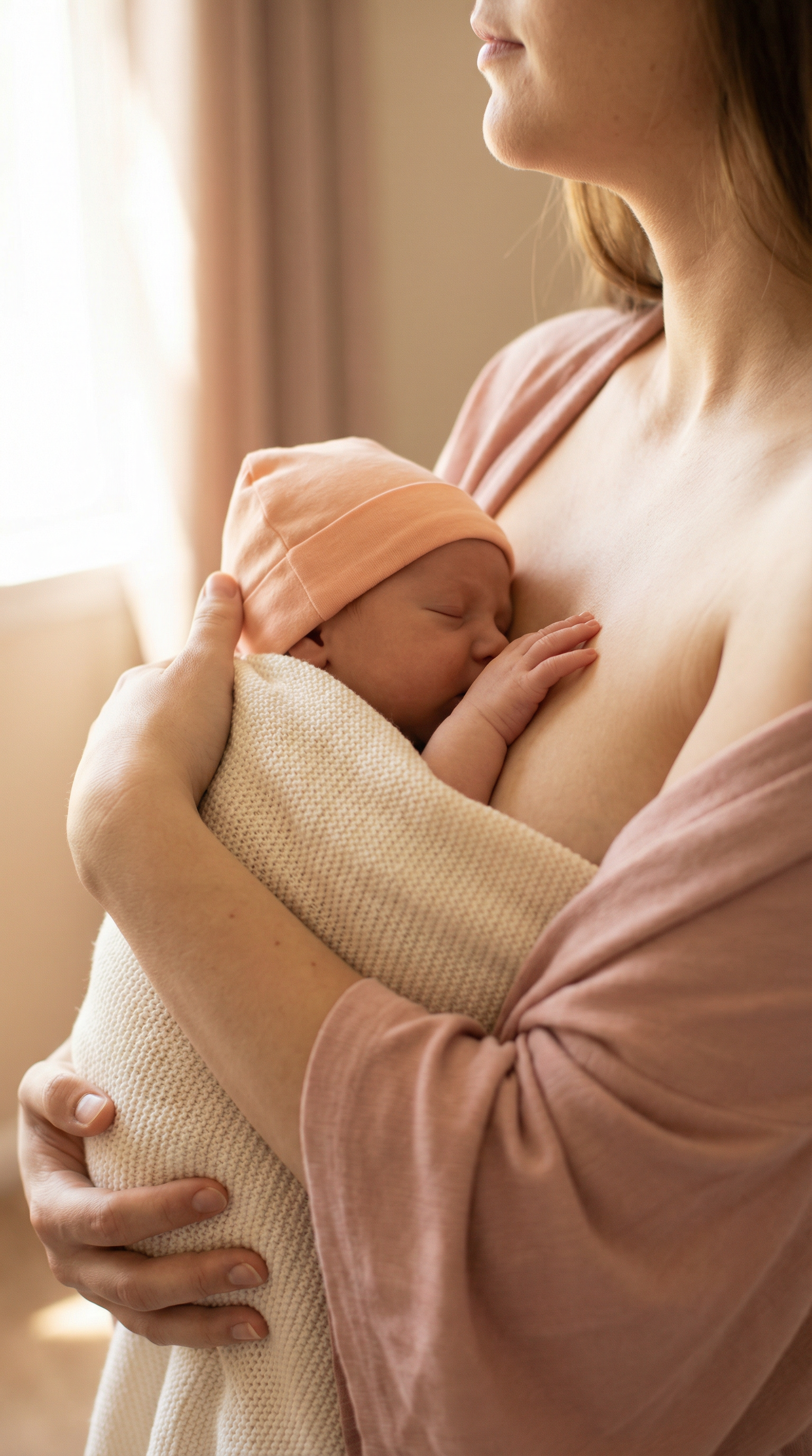 Mother embracing newborn